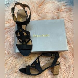 Franco Sarto Leather Gladiator Black Women's Heeled Sandals Size 10